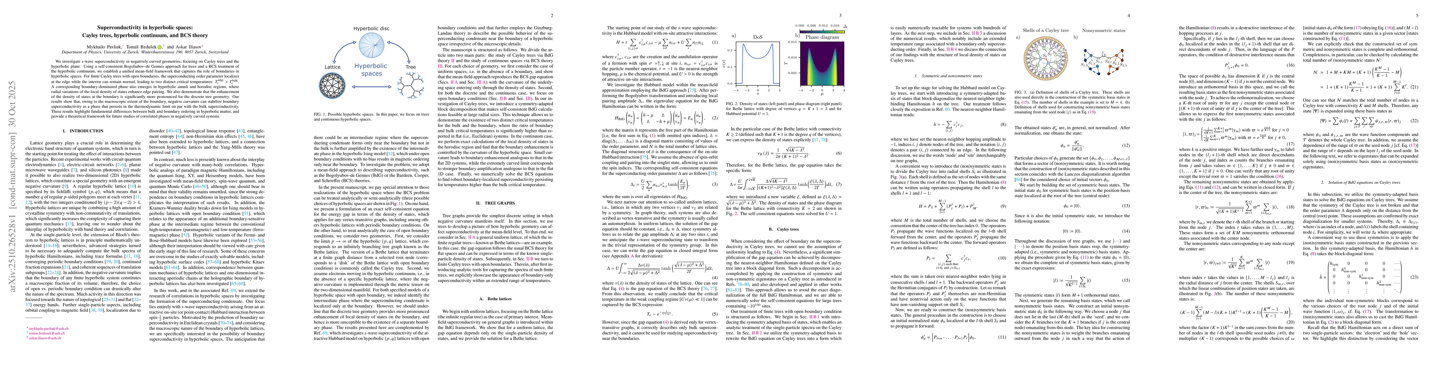 Thumbnail for Superconductivity in hyperbolic spaces: Cayley trees, hyperbolic
  continuum, and BCS theory