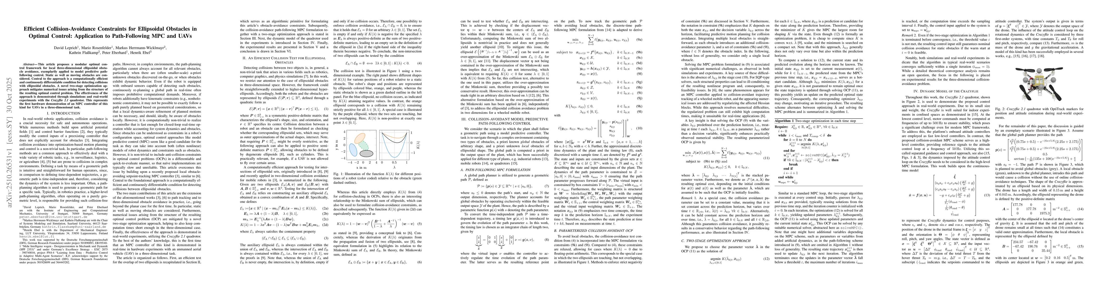 Thumbnail for Efficient Collision-Avoidance Constraints for Ellipsoidal Obstacles in
  Optimal Control: Application to Path-Following MPC and UAVs