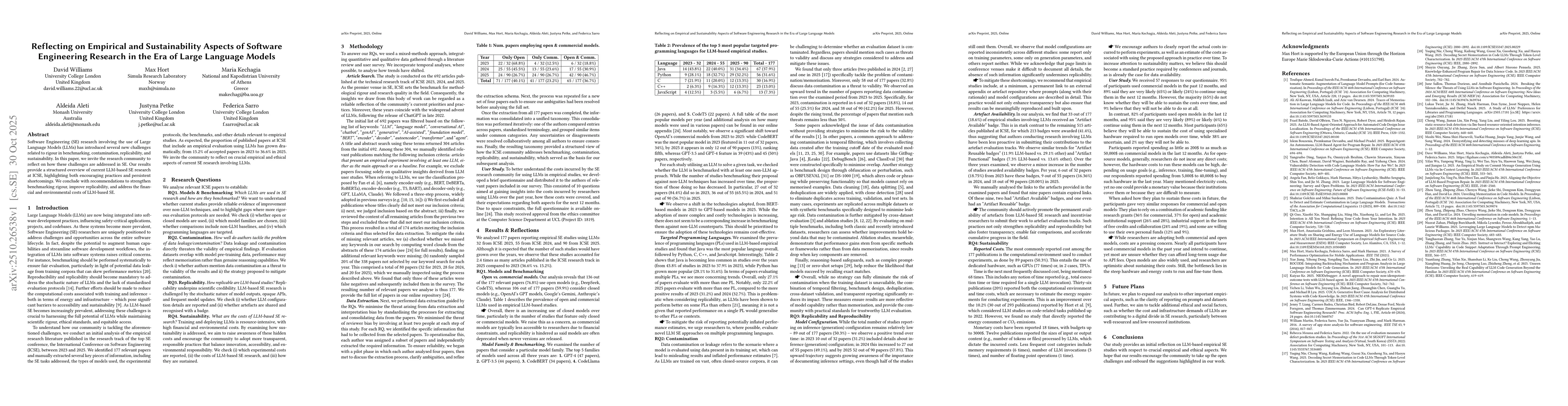Thumbnail for Reflecting on Empirical and Sustainability Aspects of Software
  Engineering Research in the Era of Large Language Models