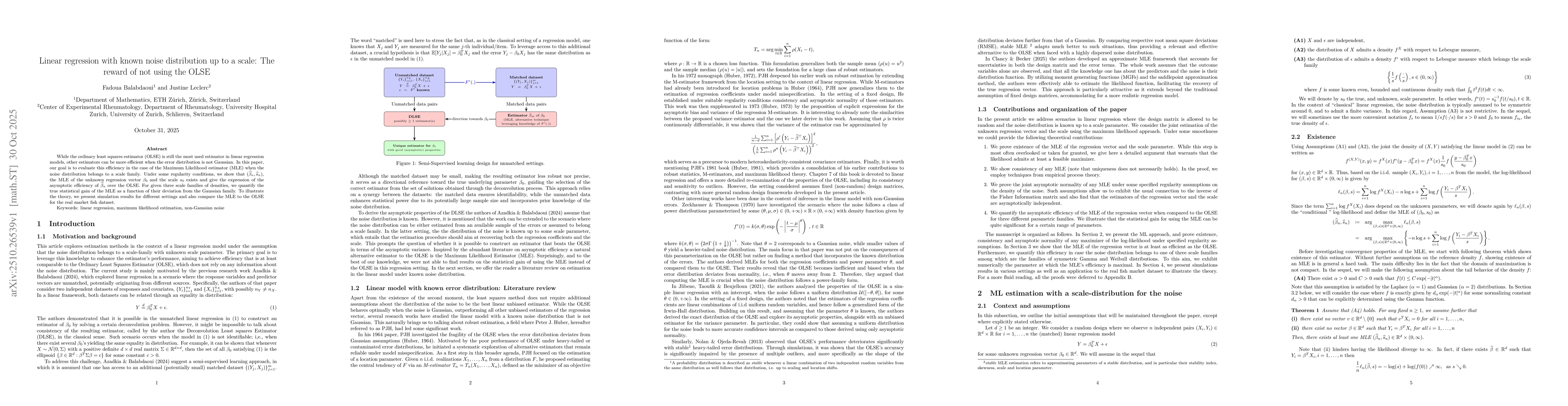 Thumbnail for Linear regression with known noise distribution up to a scale: The
  reward of not using the OLSE