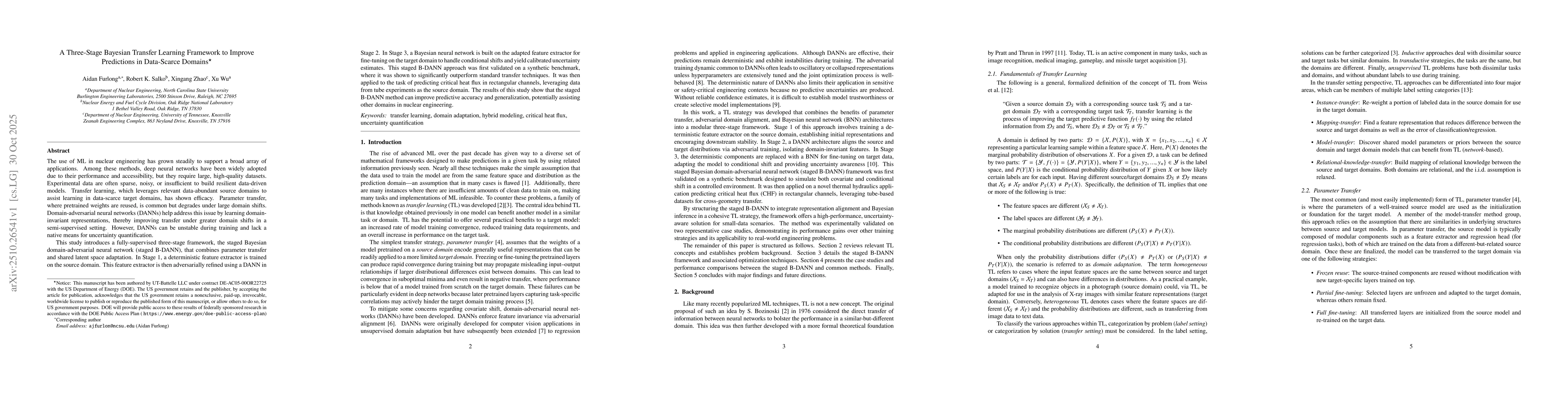 Thumbnail for A Three-Stage Bayesian Transfer Learning Framework to Improve
  Predictions in Data-Scarce Domains