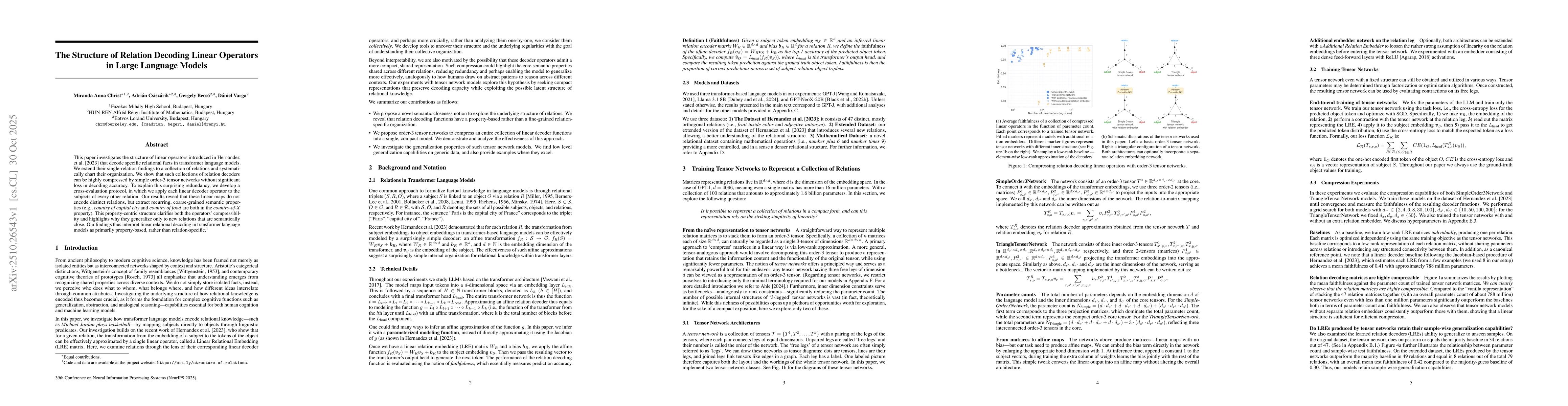 Thumbnail for The Structure of Relation Decoding Linear Operators in Large Language
  Models