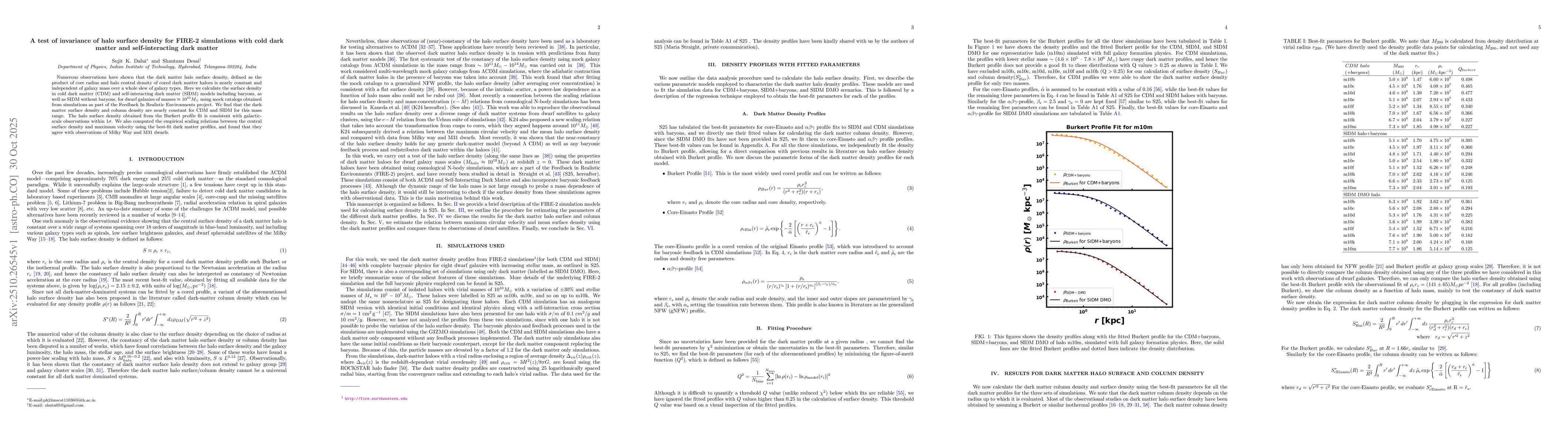 Thumbnail for A test of invariance of halo surface density for FIRE-2 simulations with
  cold dark matter and self-interacting dark matter