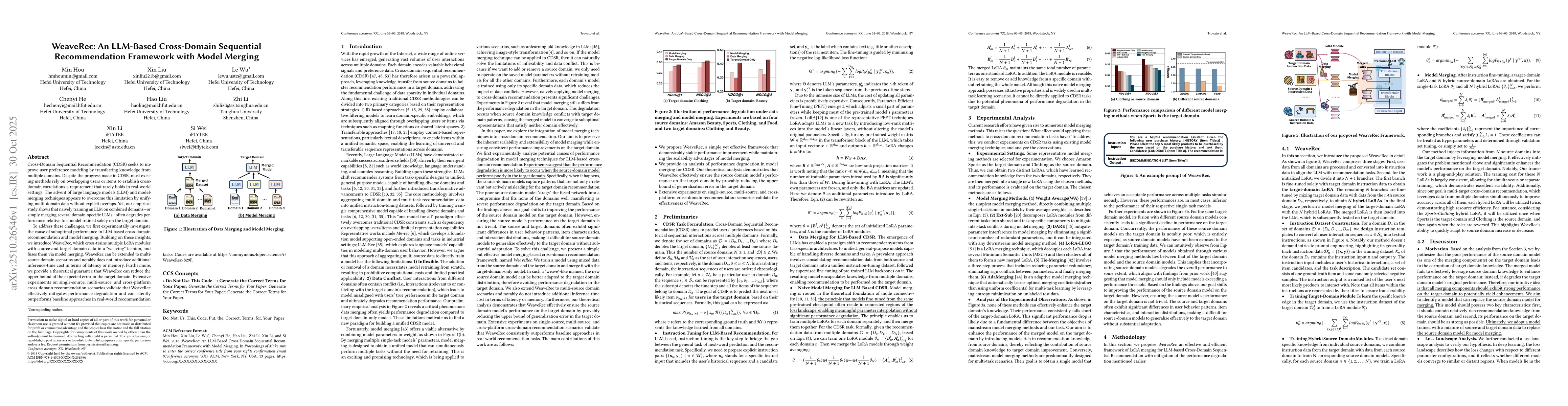 Thumbnail for WeaveRec: An LLM-Based Cross-Domain Sequential Recommendation Framework
  with Model Merging