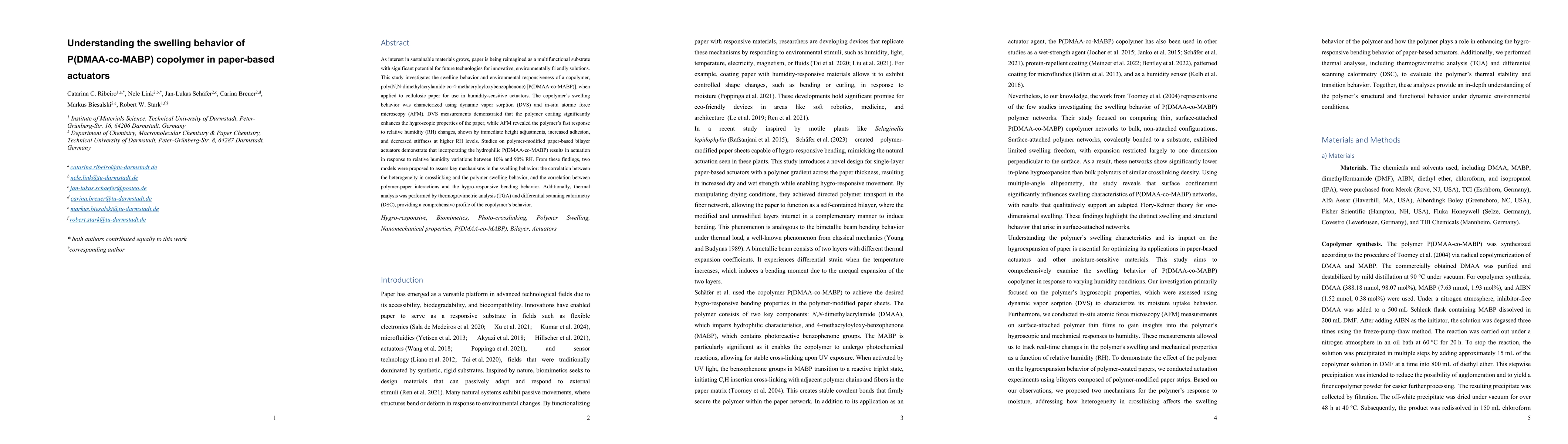 Thumbnail for Understanding the swelling behavior of P(DMAA-co-MABP) copolymer in
  paper-based actuators