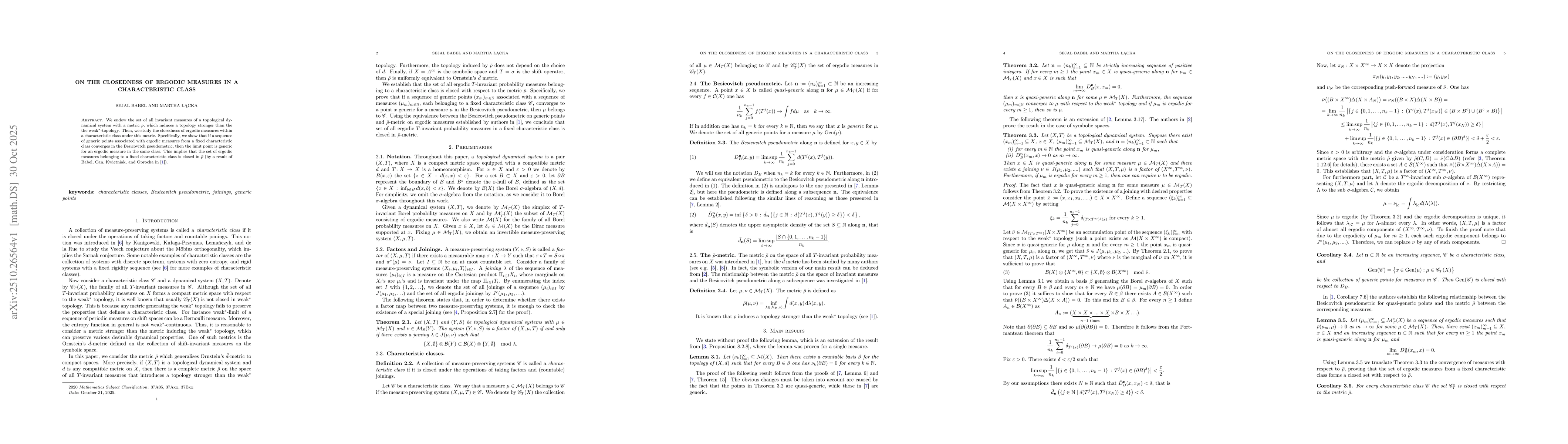 Thumbnail for On the closedness of ergodic measures in a characteristic class