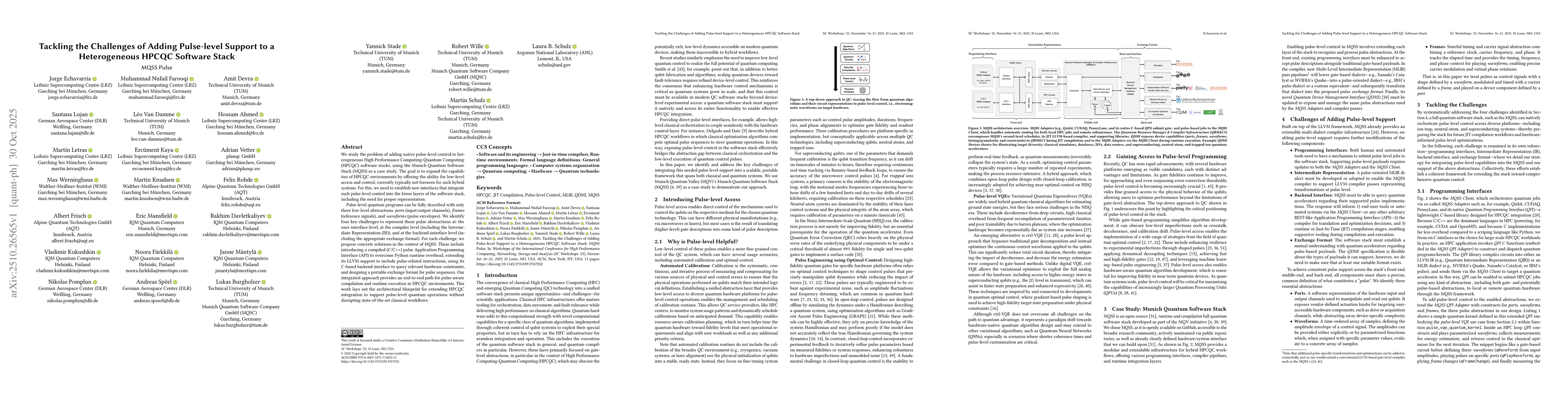 Thumbnail for Tackling the Challenges of Adding Pulse-level Support to a Heterogeneous
  HPCQC Software Stack: MQSS Pulse