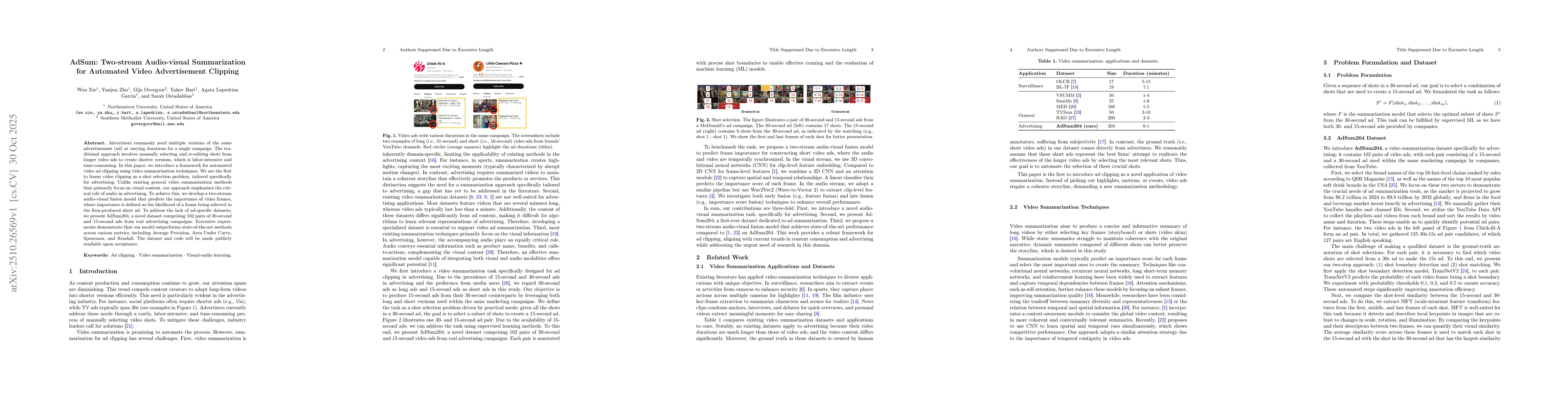 Thumbnail for AdSum: Two-stream Audio-visual Summarization for Automated Video
  Advertisement Clipping