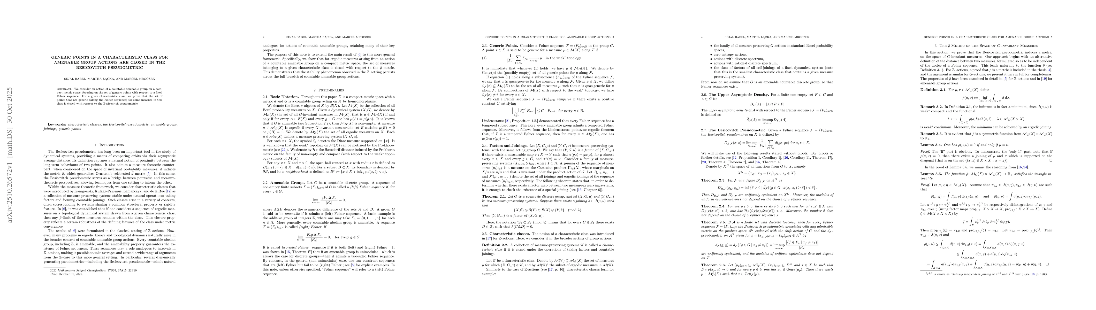 Thumbnail for Generic points in a characteristic class for amenable group actions are
  closed in the Besicovitch pseudometric