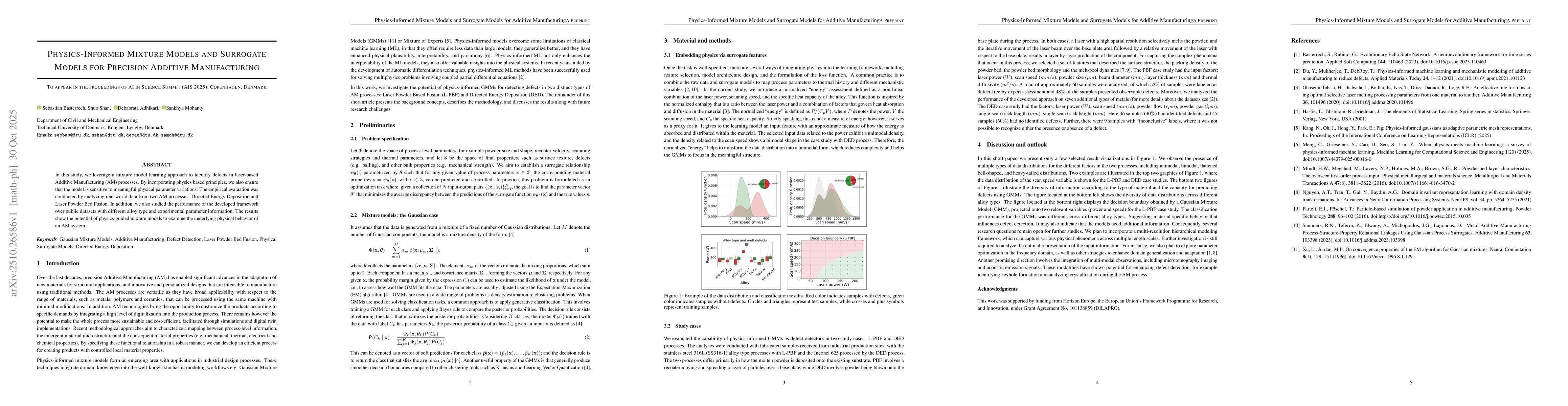 Thumbnail for Physics-Informed Mixture Models and Surrogate Models for Precision
  Additive Manufacturing
