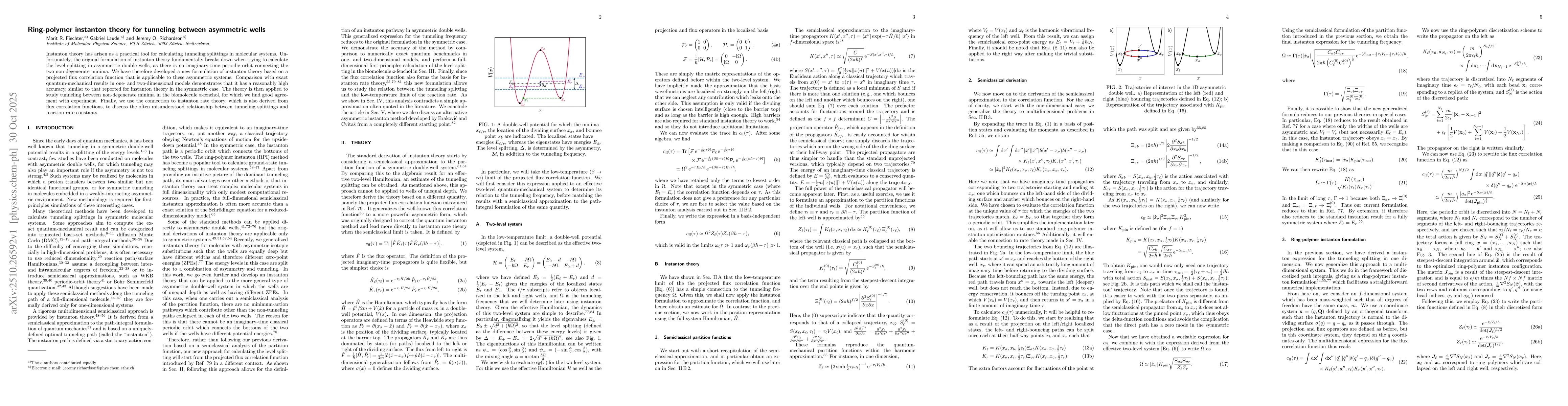 Thumbnail for Ring-polymer instanton theory for tunneling between asymmetric wells