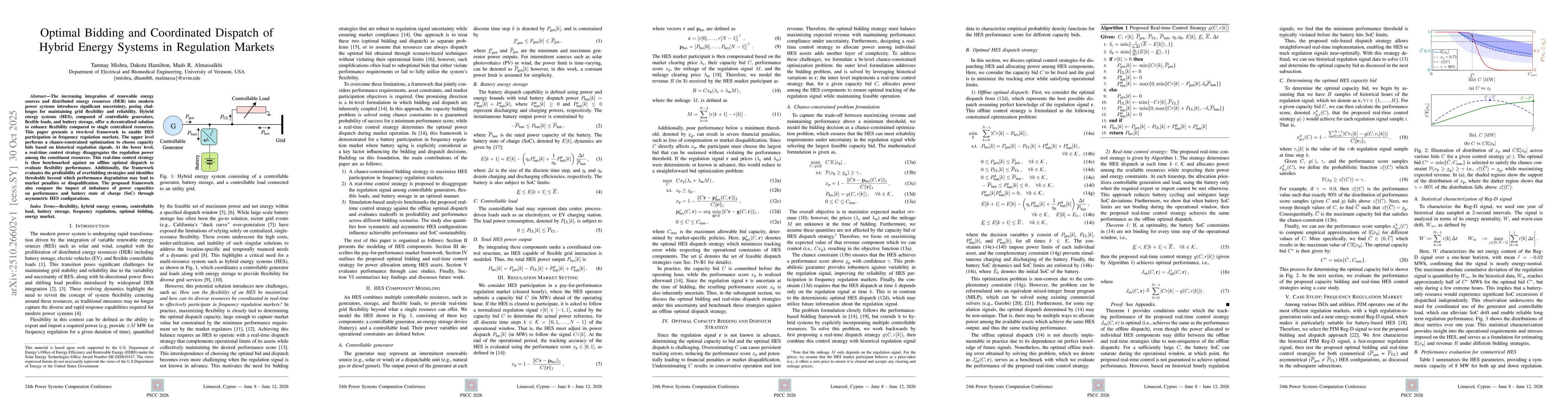Thumbnail for Optimal Bidding and Coordinated Dispatch of Hybrid Energy Systems in
  Regulation Markets