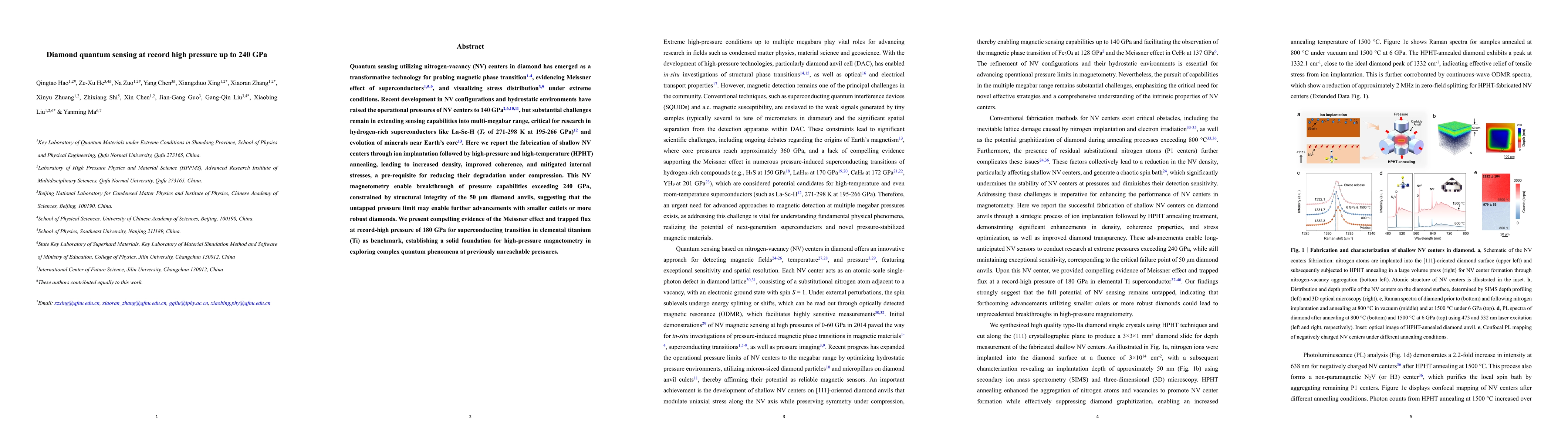 Thumbnail for Diamond quantum sensing at record high pressure up to 240 GPa