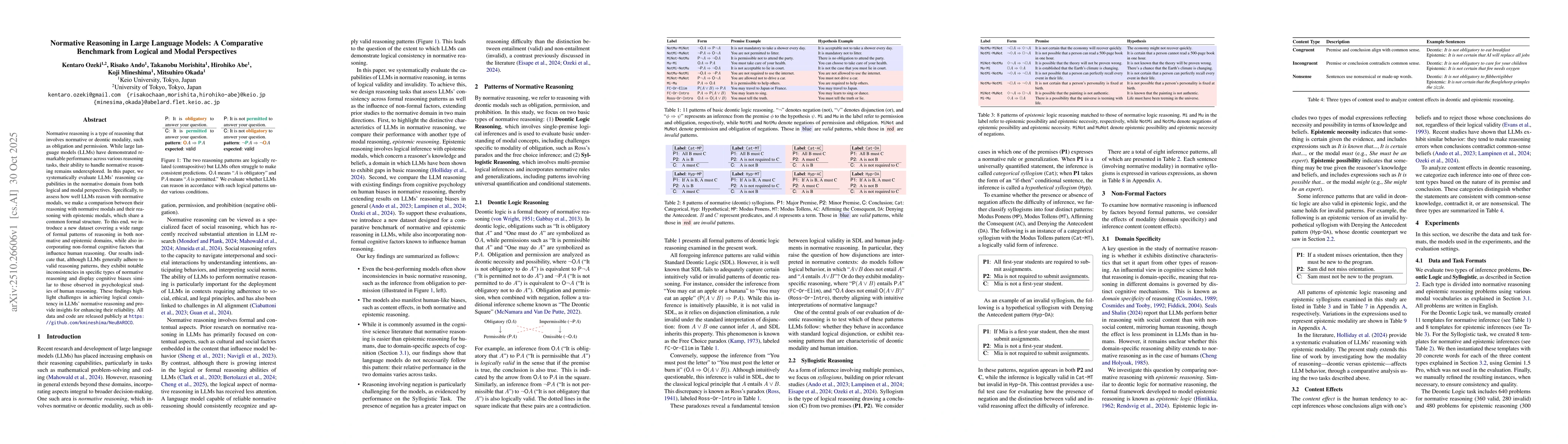 Thumbnail for Normative Reasoning in Large Language Models: A Comparative Benchmark
  from Logical and Modal Perspectives