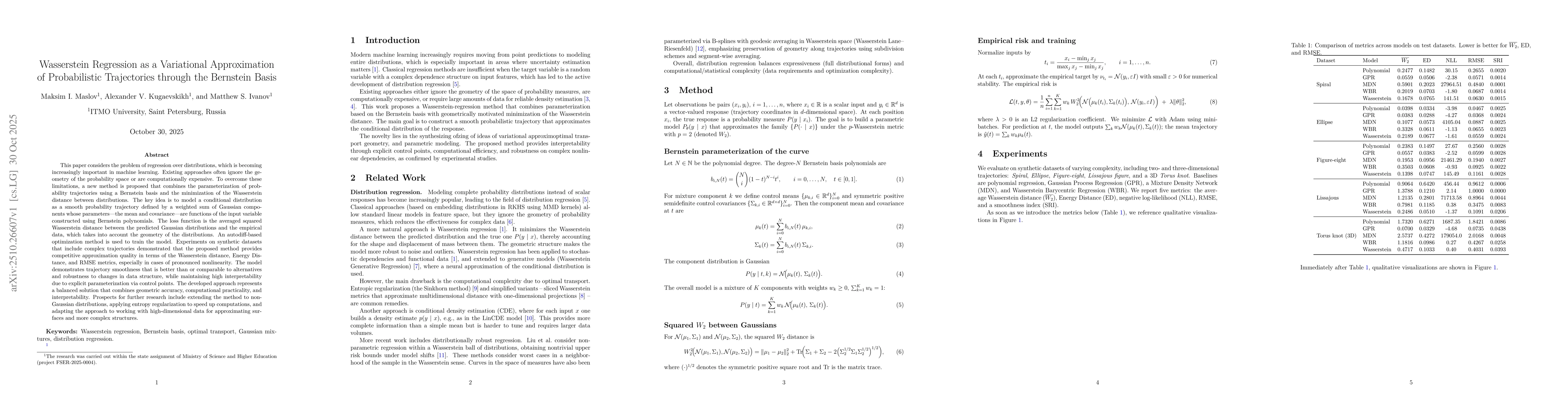 Thumbnail for Wasserstein Regression as a Variational Approximation of Probabilistic
  Trajectories through the Bernstein Basis