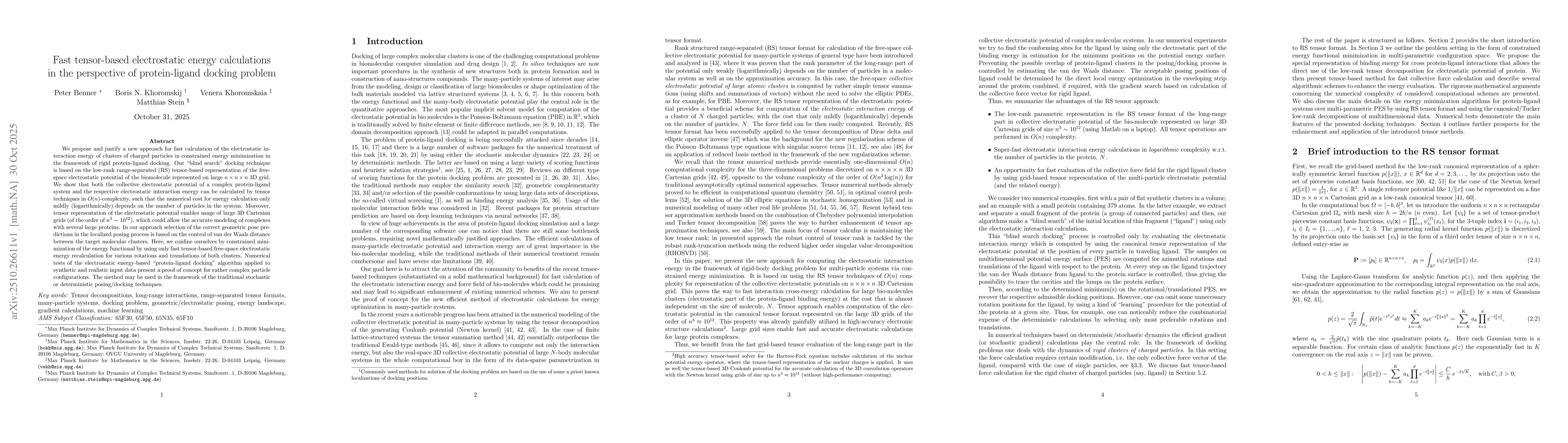 Thumbnail for Fast tensor-based electrostatic energy calculations in the perspective
  of protein-ligand docking problem