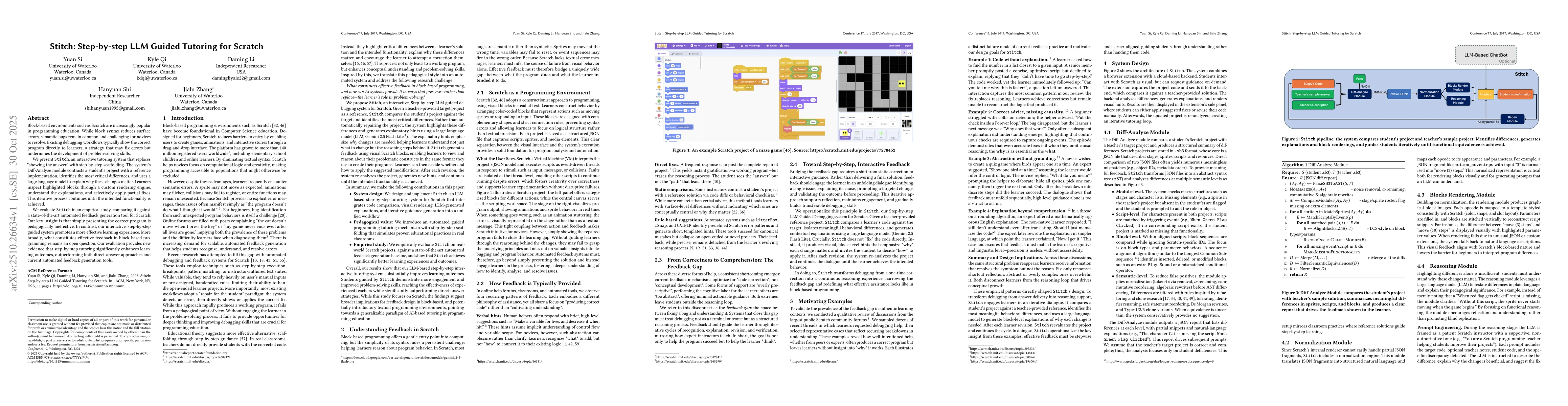 Thumbnail for Stitch: Step-by-step LLM Guided Tutoring for Scratch