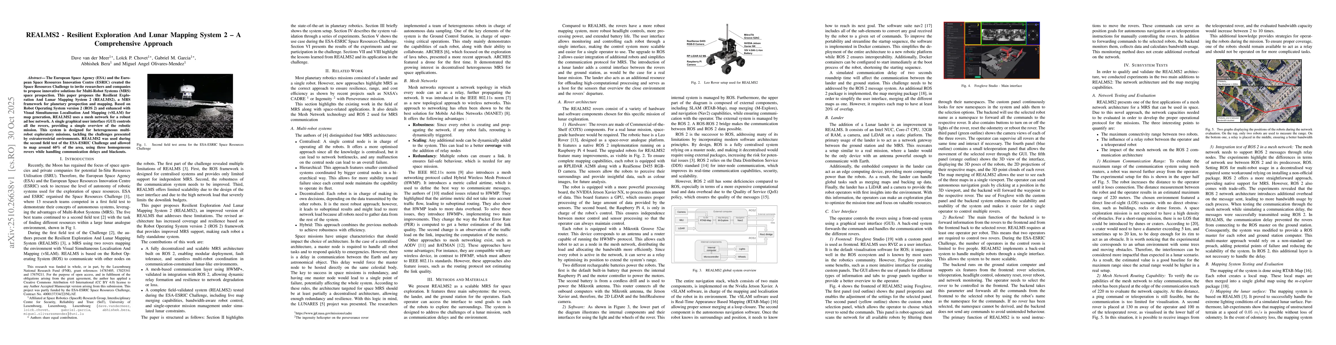 Thumbnail for REALMS2 -- Resilient Exploration And Lunar Mapping System 2 -- A
  Comprehensive Approach