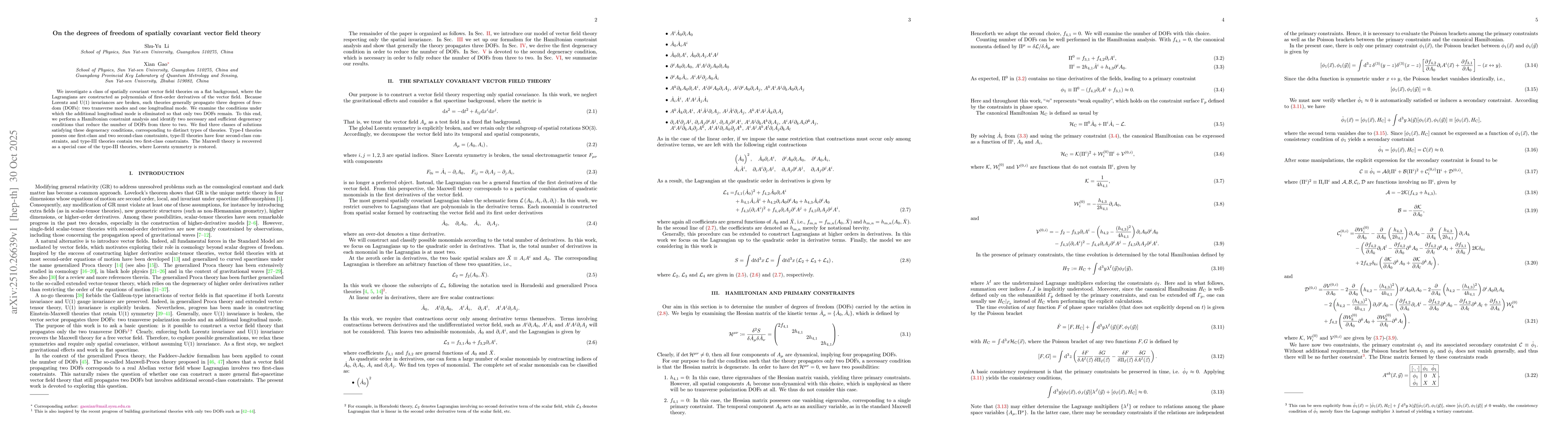 Thumbnail for On the degrees of freedom of spatially covariant vector field theory