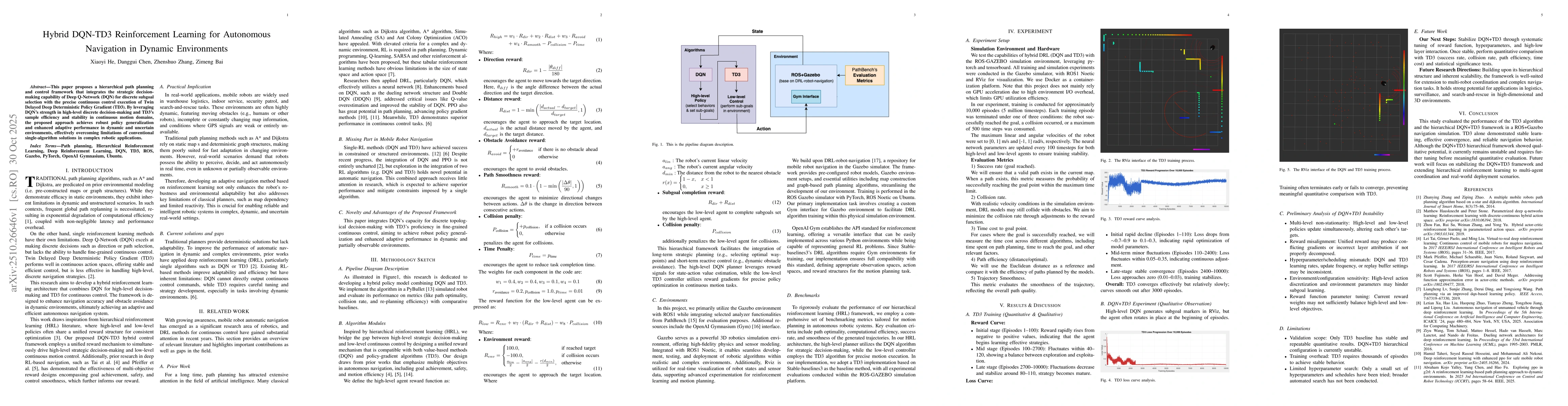Thumbnail for Hybrid DQN-TD3 Reinforcement Learning for Autonomous Navigation in
  Dynamic Environments