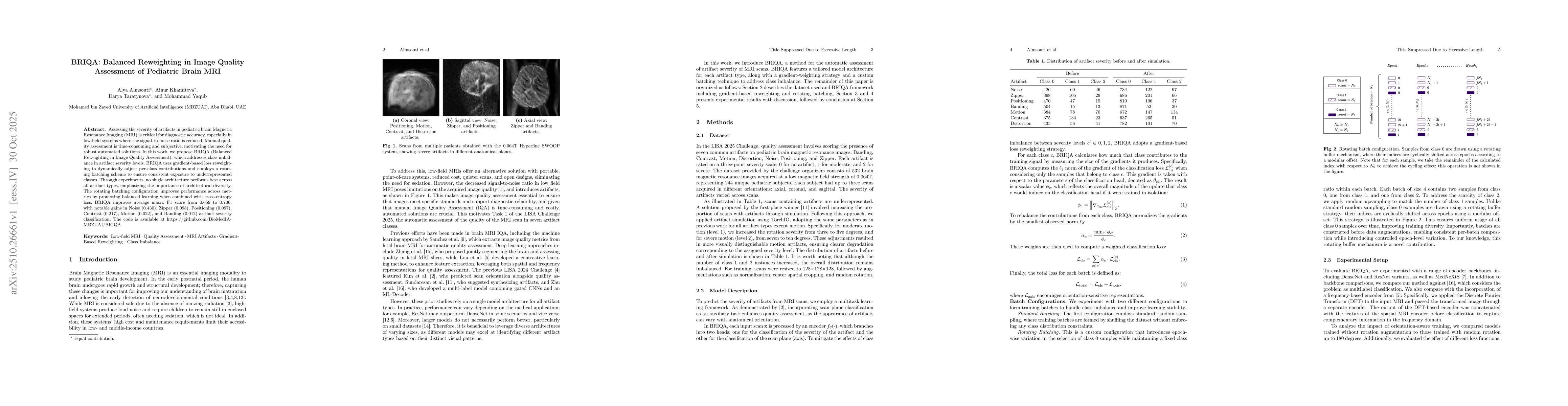 Thumbnail for BRIQA: Balanced Reweighting in Image Quality Assessment of Pediatric
  Brain MRI