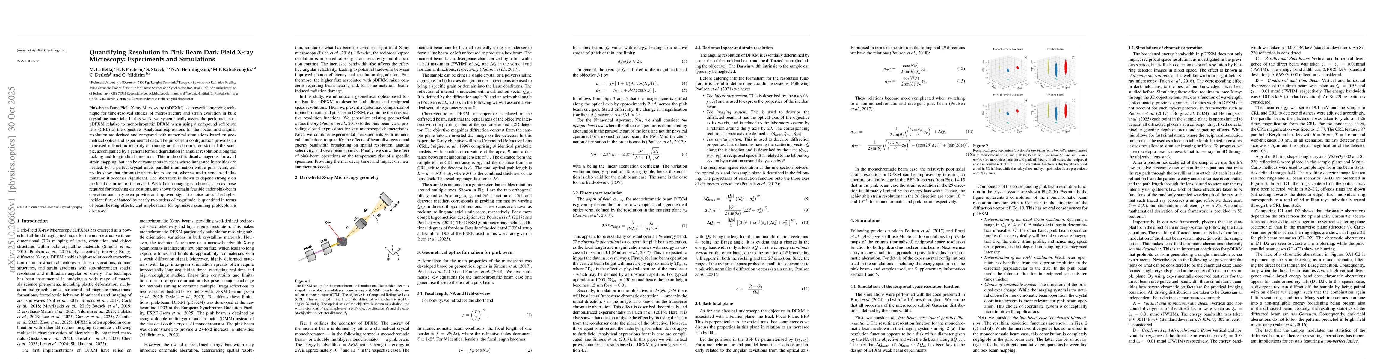 Thumbnail for Quantifying Resolution in Pink Beam Dark Field X-ray Microscopy:
  Experiments and Simulations