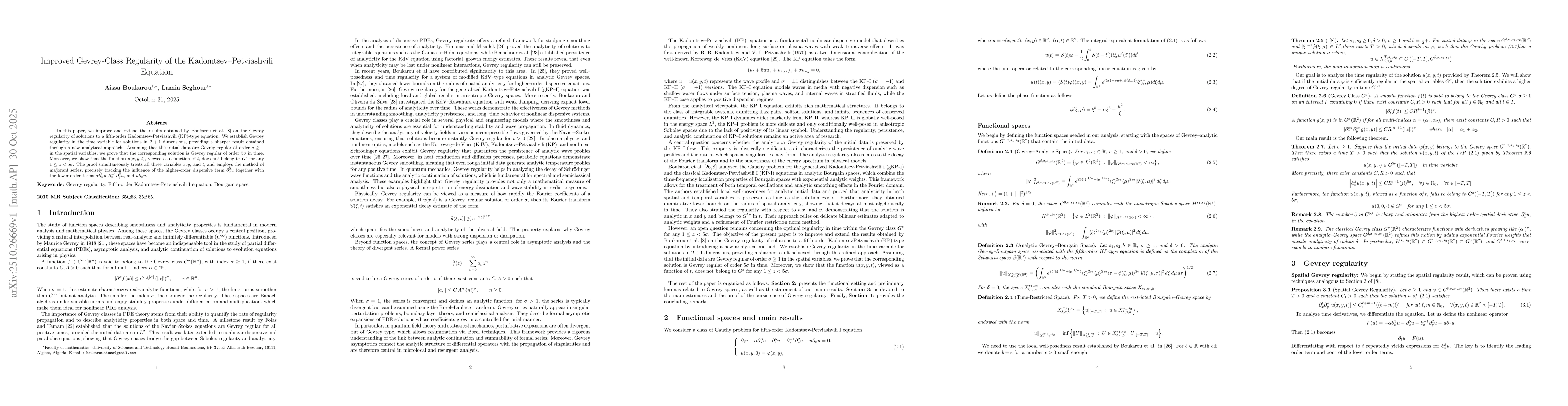 Thumbnail for Improved Gevrey Class Regularity of the Kadomtsev Petviashvili Equation