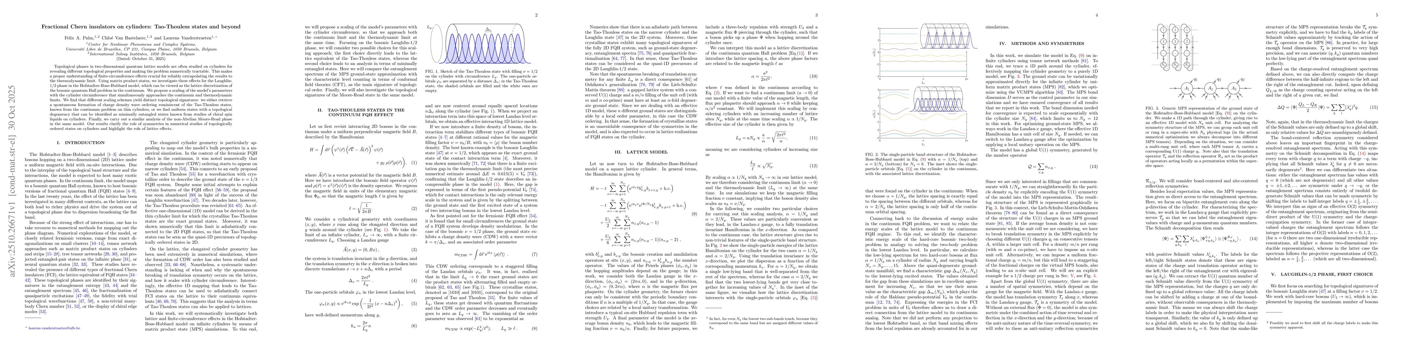 Thumbnail for Fractional Chern insulators on cylinders: Tao-Thouless states and beyond