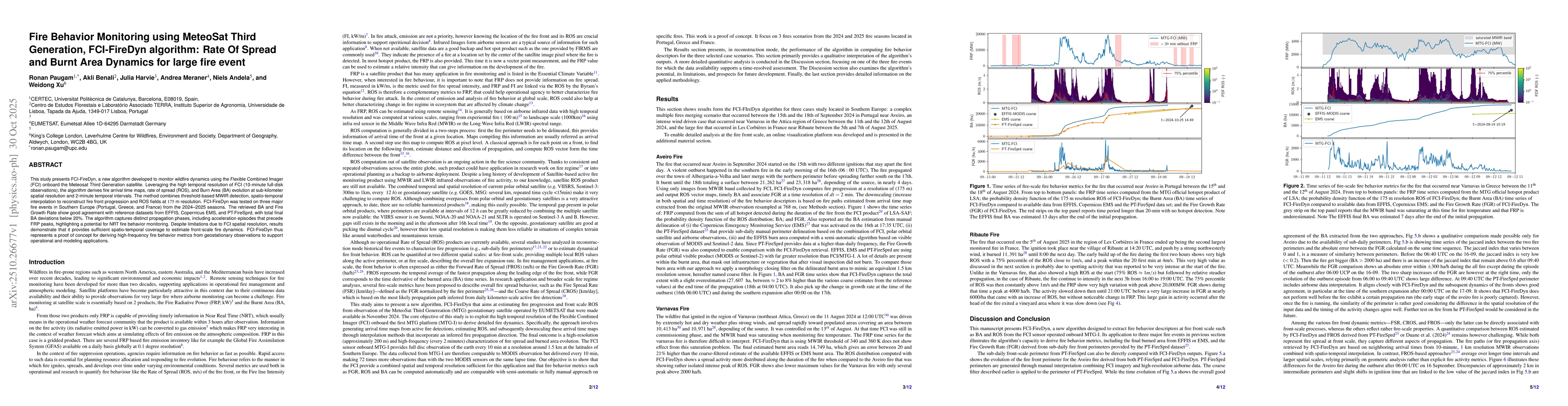 Thumbnail for Fire Behavior Monitoring using MeteoSat Third Generation, FCI-FireDyn
  algorithm: Rate Of Spread and Burnt Area Dynamics for large fire event