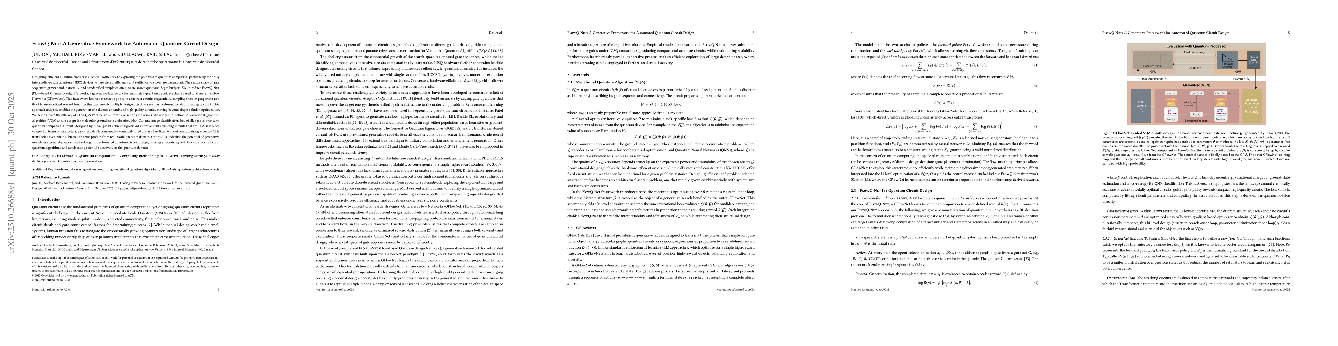 Thumbnail for FlowQ-Net: A Generative Framework for Automated Quantum Circuit Design