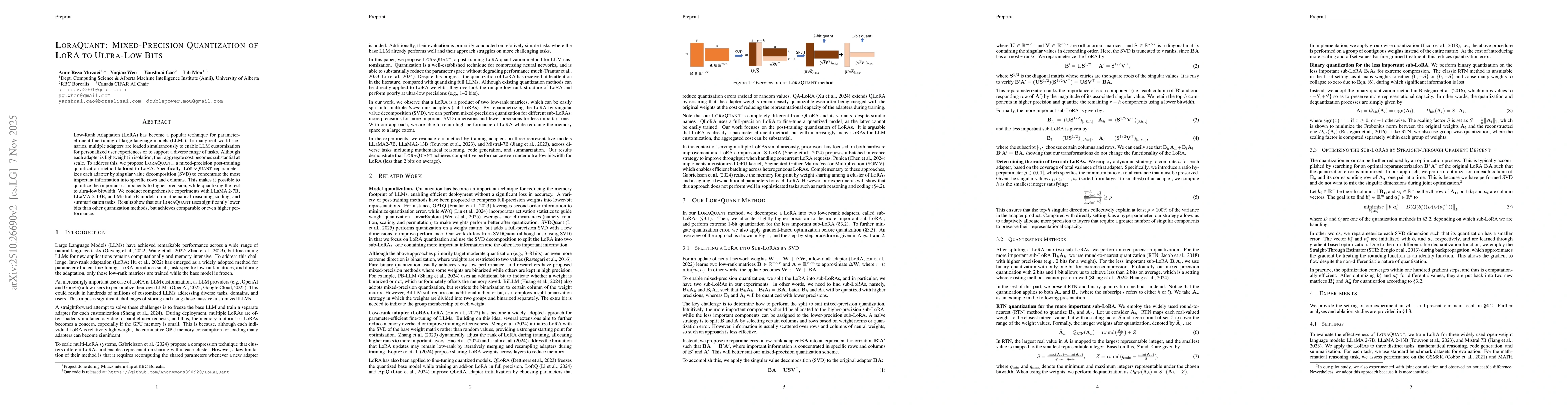 Thumbnail for LoRAQuant: Mixed-Precision Quantization of LoRA to Ultra-Low Bits