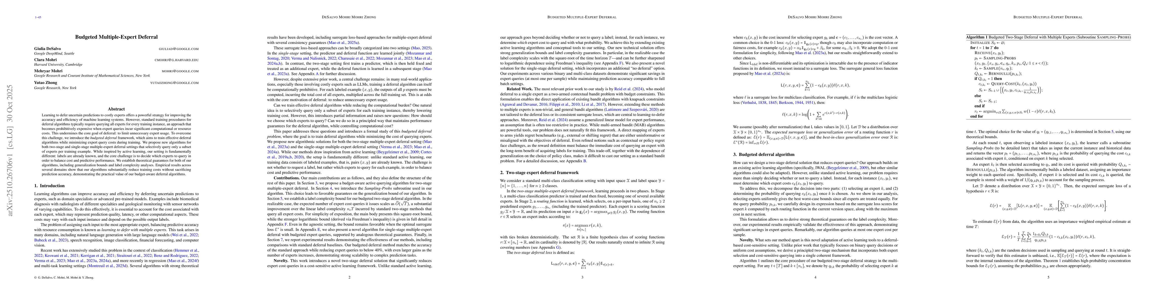 Thumbnail for Budgeted Multiple-Expert Deferral