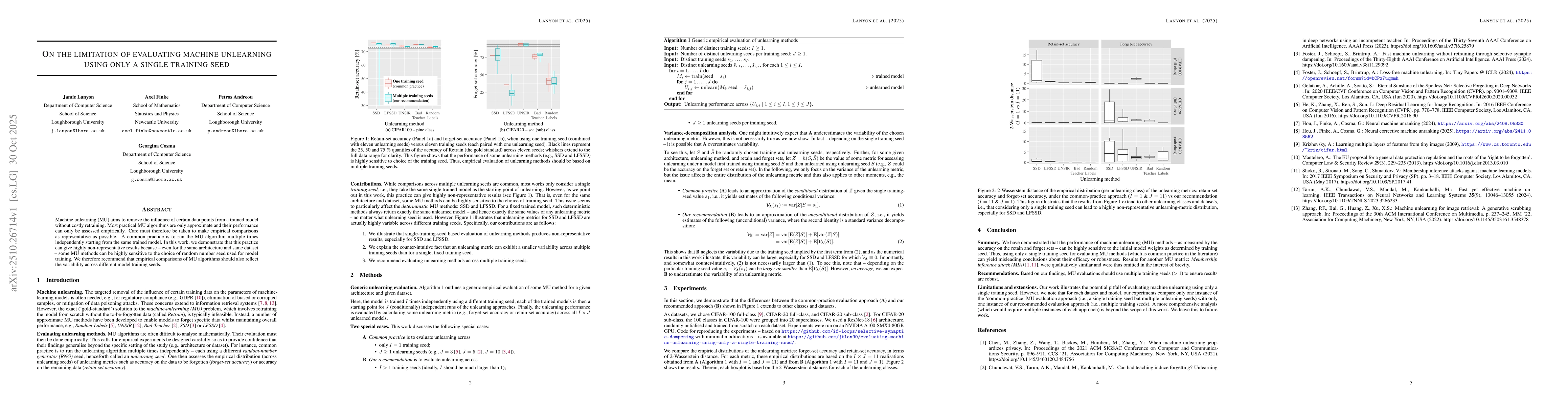 Thumbnail for On the limitation of evaluating machine unlearning using only a single
  training seed
