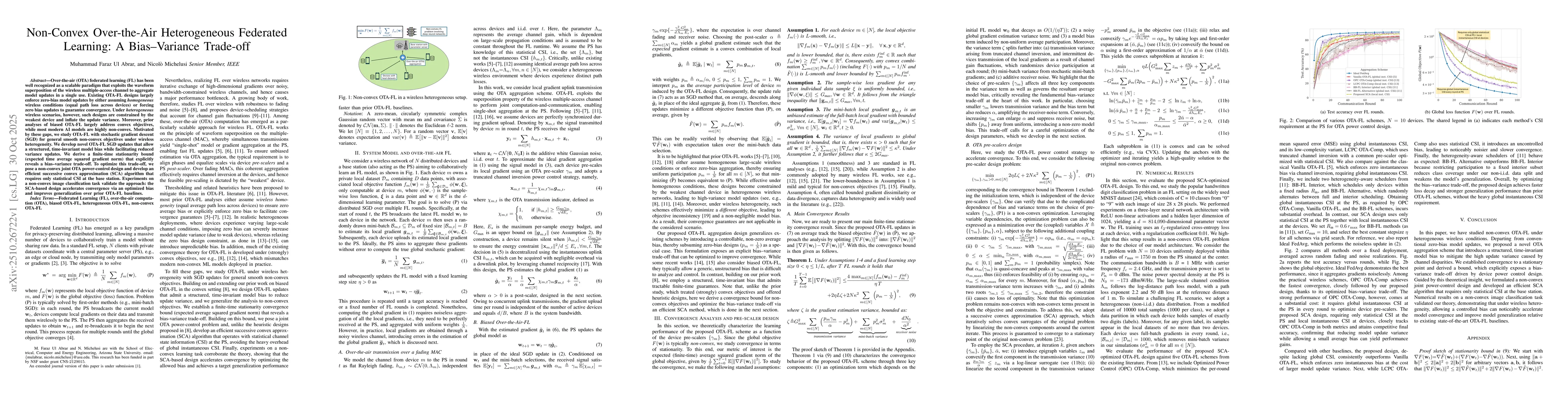 Thumbnail for Non-Convex Over-the-Air Heterogeneous Federated Learning: A
  Bias-Variance Trade-off