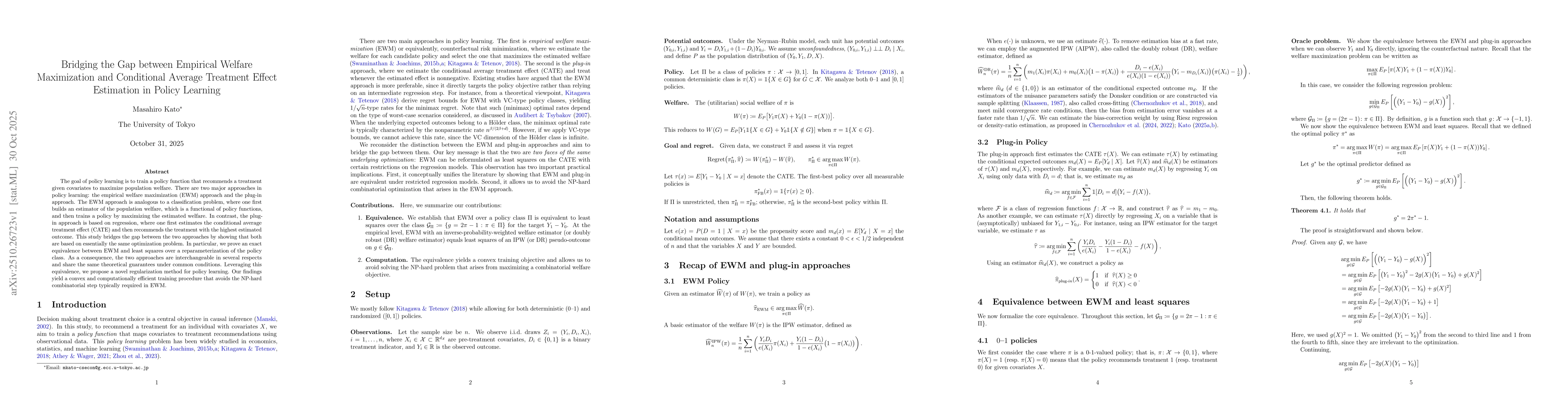Thumbnail for Bridging the Gap between Empirical Welfare Maximization and Conditional
  Average Treatment Effect Estimation in Policy Learning