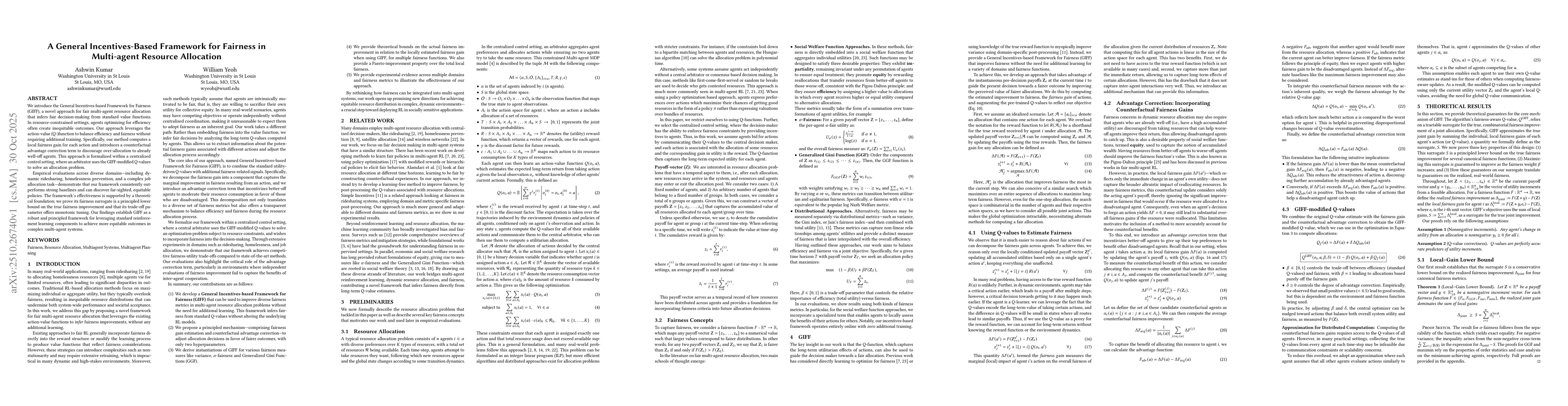 Thumbnail for A General Incentives-Based Framework for Fairness in Multi-agent
  Resource Allocation