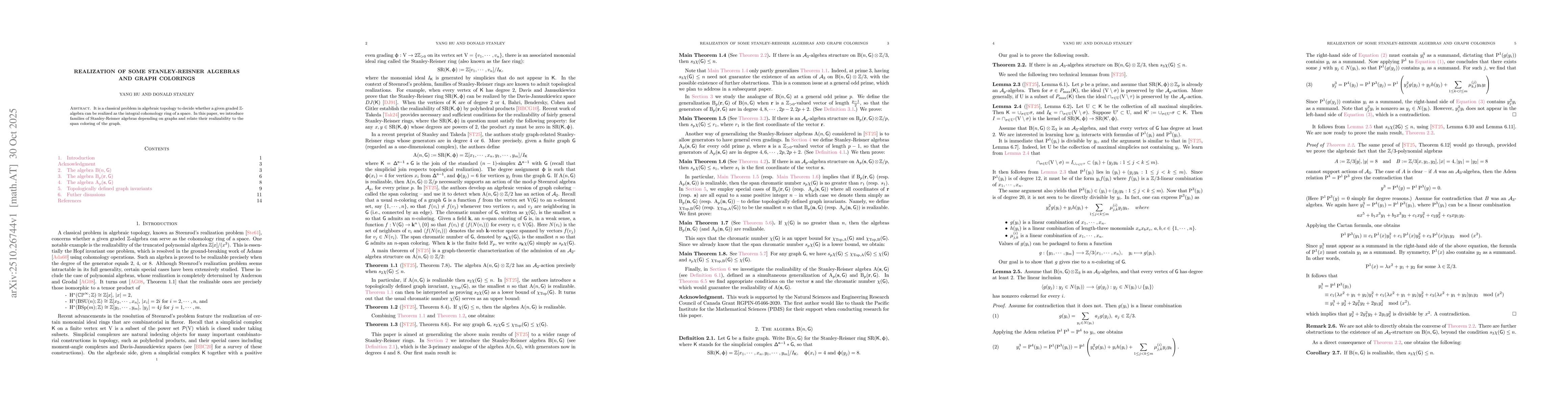 Thumbnail for Realization of some Stanley-Reisner algebras and graph colorings