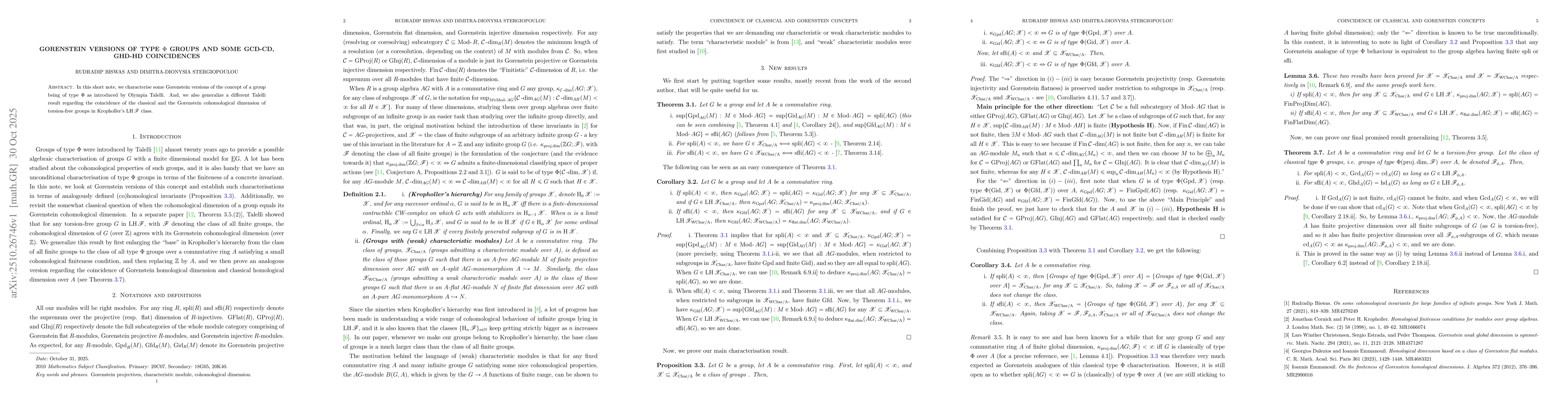 Thumbnail for Gorenstein versions of type $Φ$ groups and some Gcd-cd, Ghd-hd
  coincidences