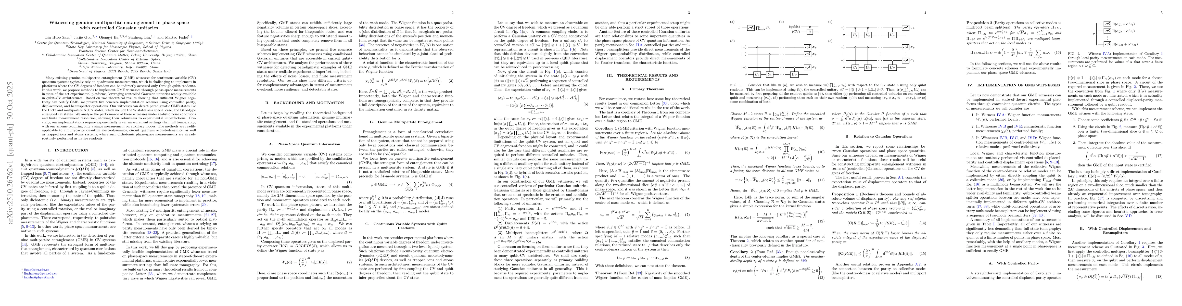 Thumbnail for Witnessing genuine multipartite entanglement in phase space with
  controlled Gaussian unitaries