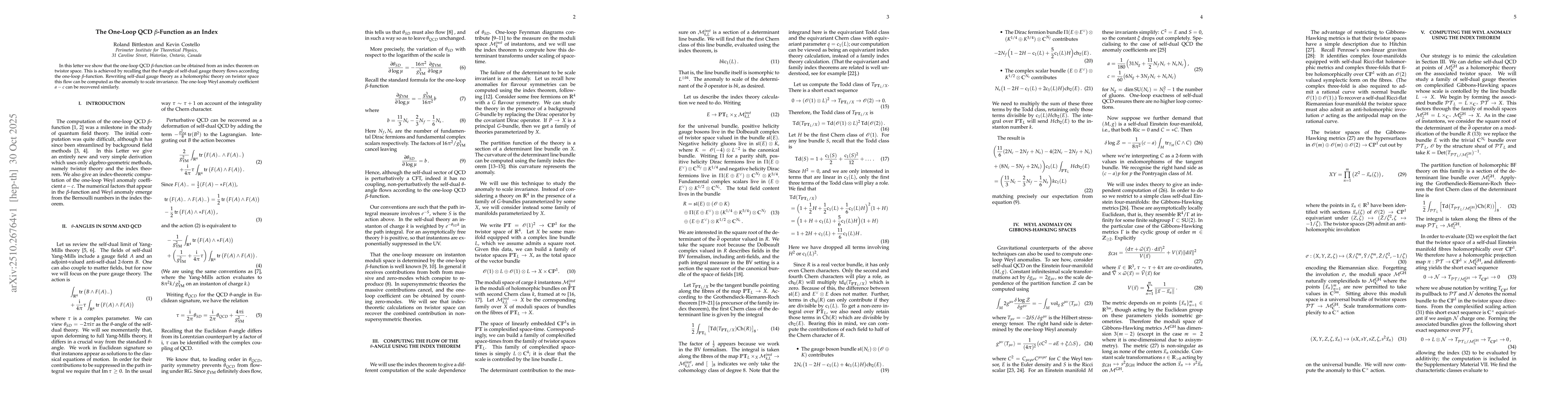 Thumbnail for The One-Loop QCD $β$-Function as an Index