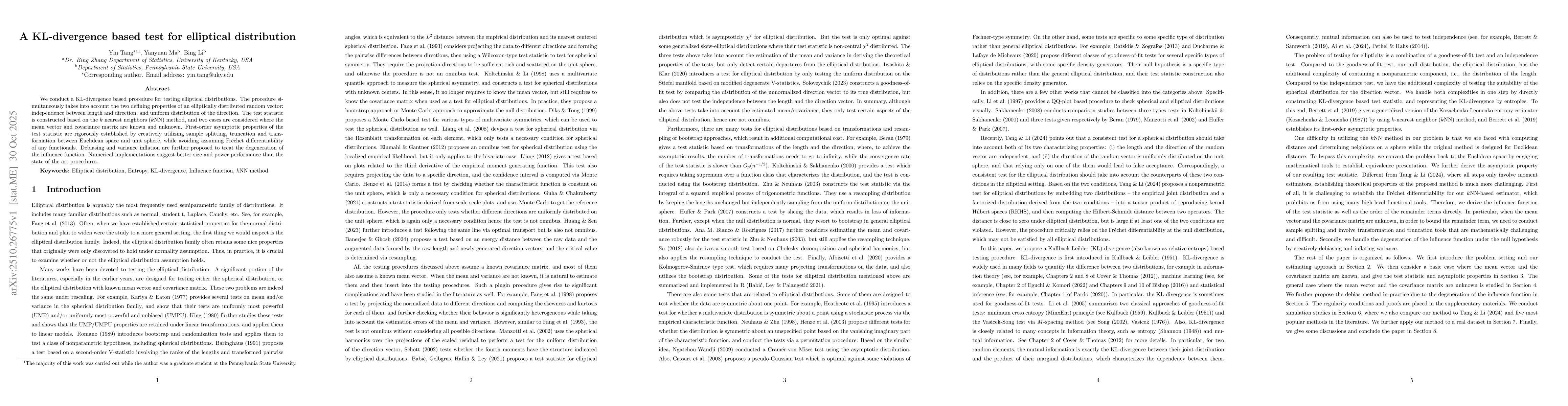 Thumbnail for A KL-divergence based test for elliptical distribution