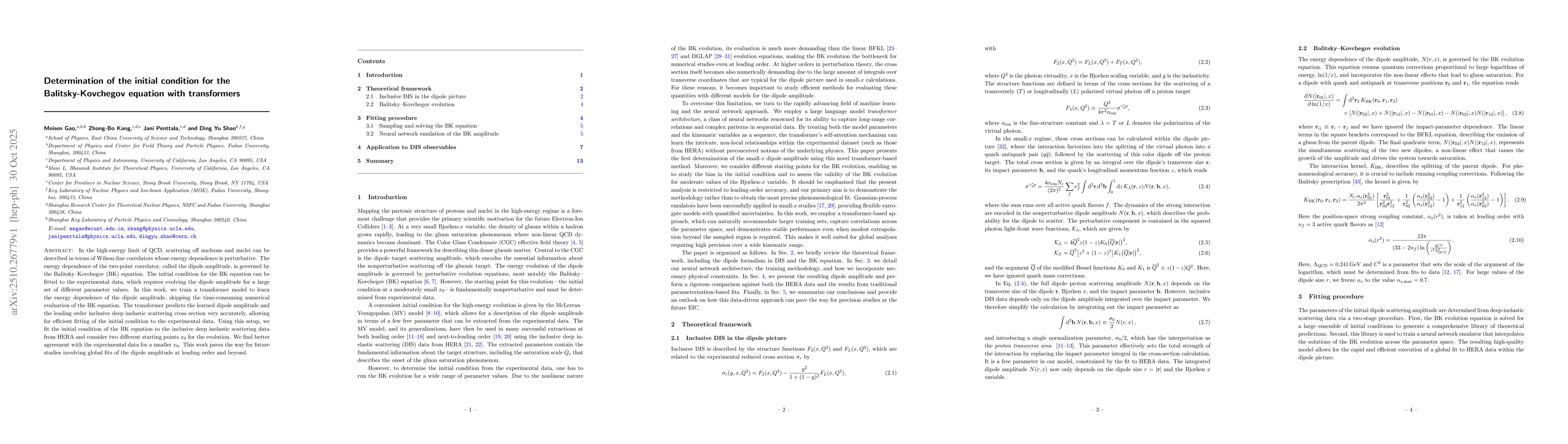 Thumbnail for Determination of the initial condition for the Balitsky-Kovchegov
  equation with transformers