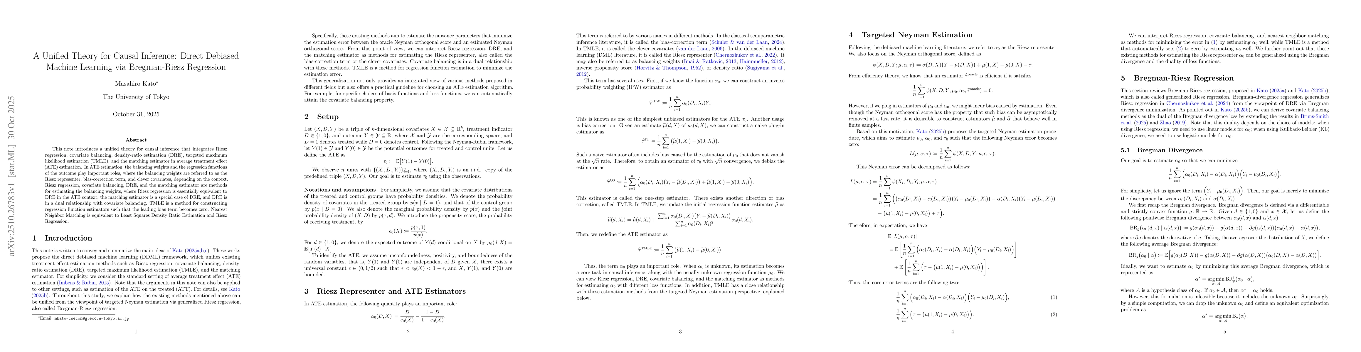 Thumbnail for A Unified Theory for Causal Inference: Direct Debiased Machine Learning
  via Bregman-Riesz Regression