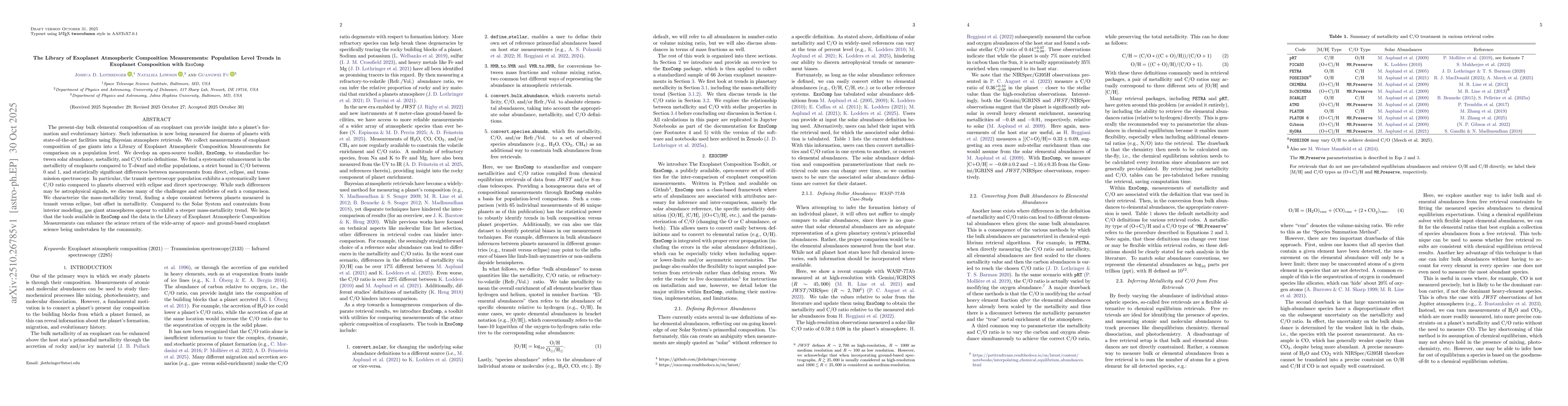 Thumbnail for The Library of Exoplanet Atmospheric Composition Measurements:
  Population Level Trends in Exoplanet Composition with ExoComp