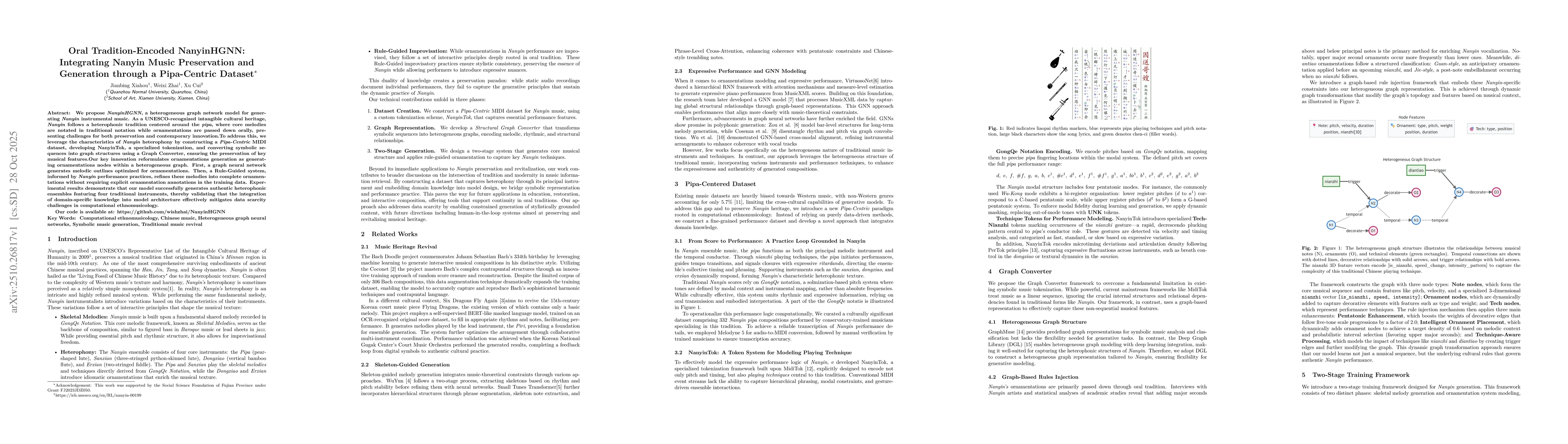 Thumbnail for Oral Tradition-Encoded NanyinHGNN: Integrating Nanyin Music Preservation
  and Generation through a Pipa-Centric Dataset