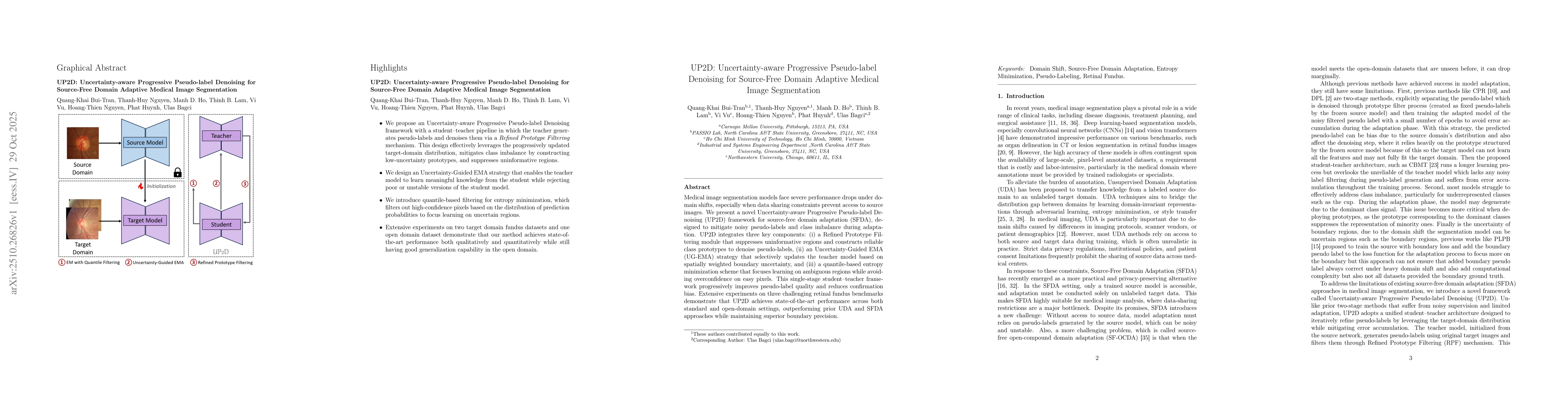 Thumbnail for UP2D: Uncertainty-aware Progressive Pseudo-label Denoising for
  Source-Free Domain Adaptive Medical Image Segmentation