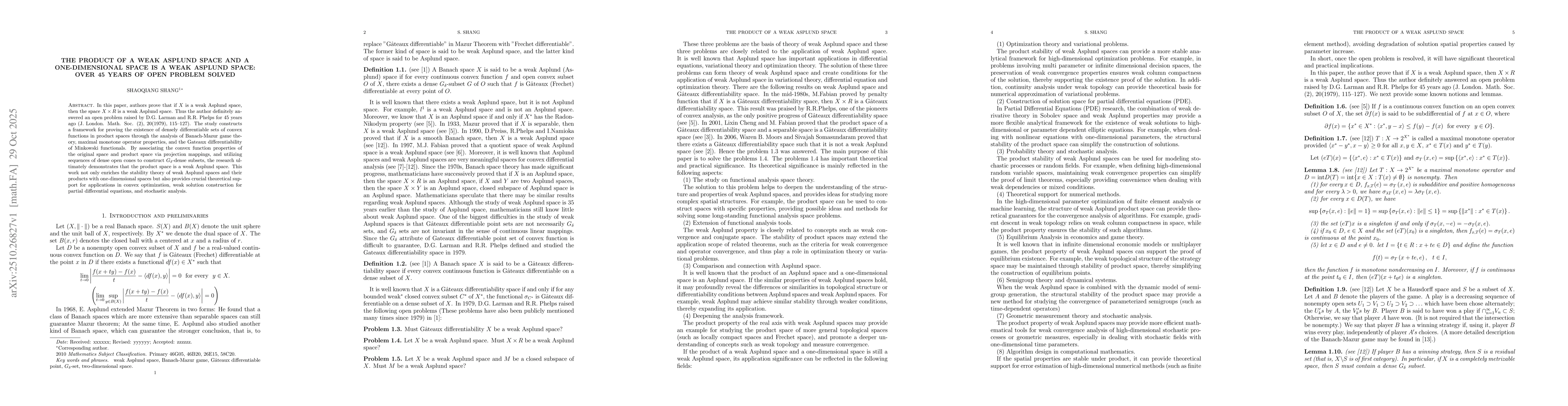 Thumbnail for The product of a weak Asplund space and a one-dimensional space is a
  weak Asplund space: over 45 years of open problem solved