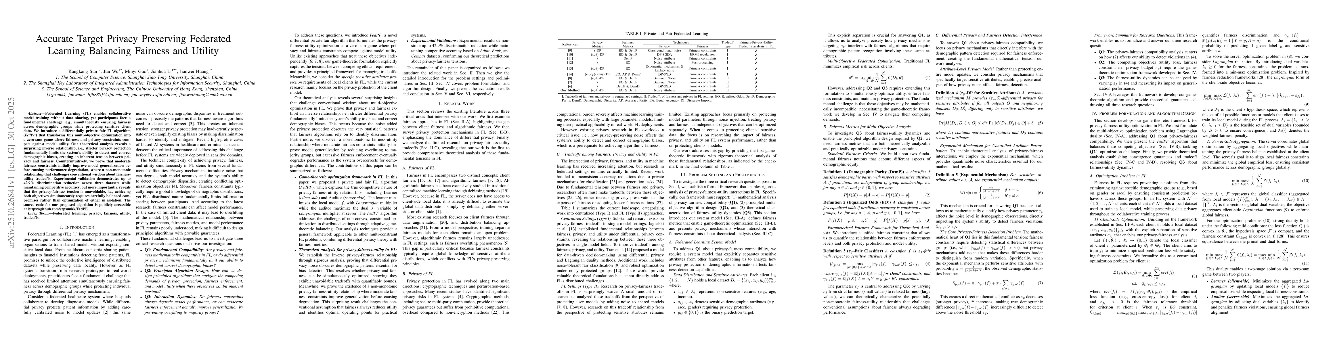 Thumbnail for Accurate Target Privacy Preserving Federated Learning Balancing Fairness
  and Utility