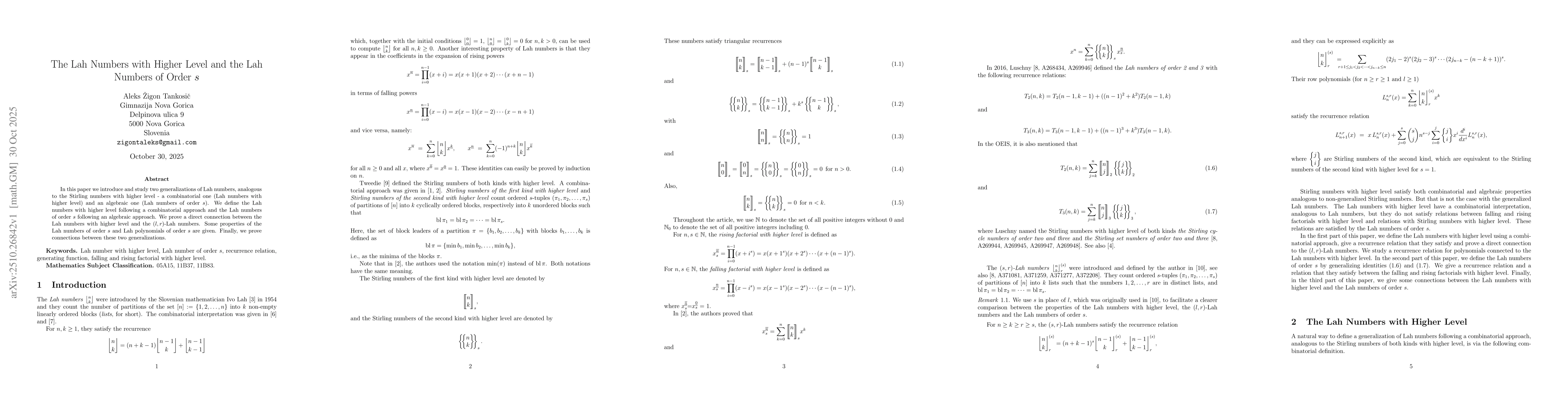 Thumbnail for The Lah Numbers with Higher Level and the Lah Numbers of Order s