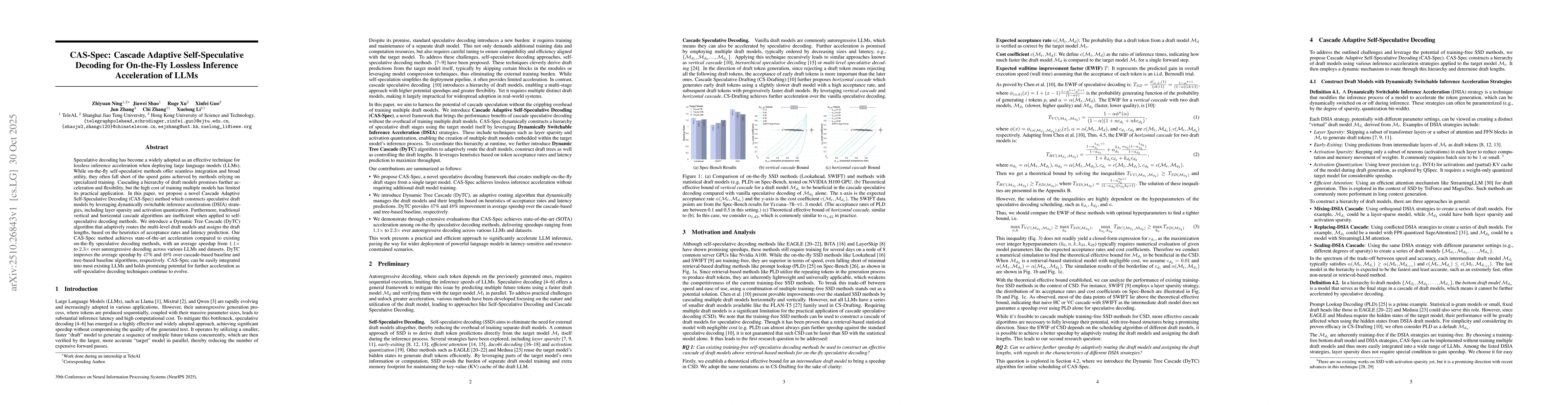 Thumbnail for CAS-Spec: Cascade Adaptive Self-Speculative Decoding for On-the-Fly
  Lossless Inference Acceleration of LLMs